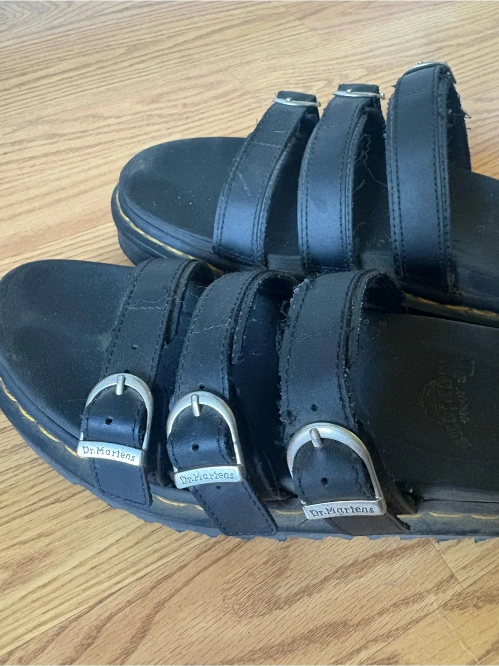 Dr. Martens Black Triple-Buckle Platform Slide Sandals